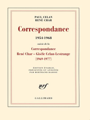cover image of Correspondance (1954-1968). Suivi de la Correspondance René Char--Gisèle Celan Lestrange